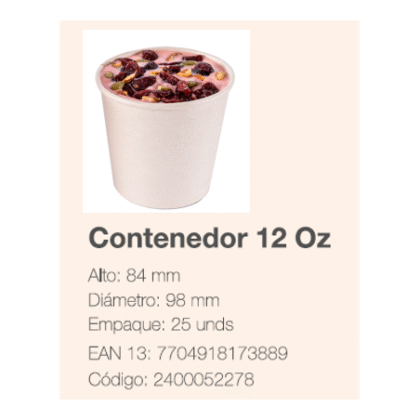 CONTENEDOR 12 OZ BIOFORM *25 UND