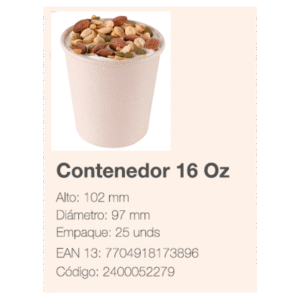 CONTENEDOR 16 OZ BIOFORM *25 UND