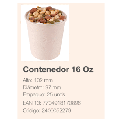 CONTENEDOR 16 OZ BIOFORM *25 UND