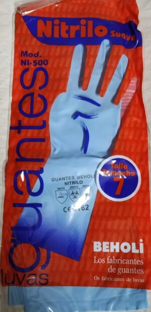 GUANTE BEHOLI NITRILO SUAVE AZUL T7 *2